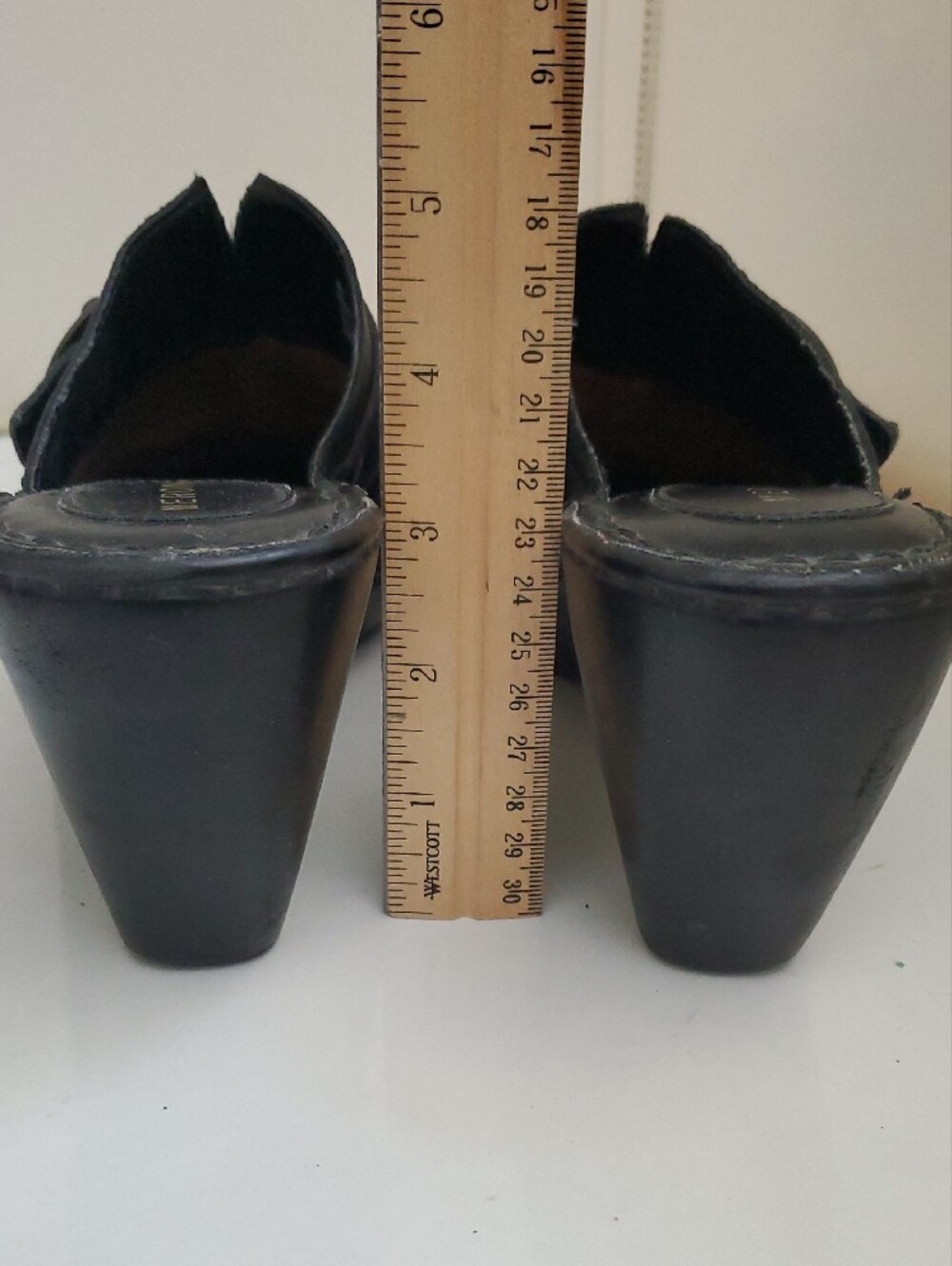 Black Leather High Heel Clogs with Buckle - Picture 5 of 11